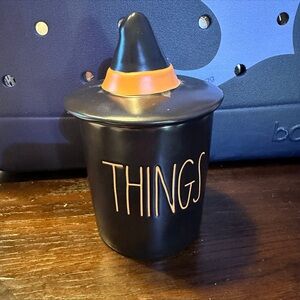 Rae Dunn Things Canister w/ Witch Hat Lid Black & Orange Halloween Hocus Pocus